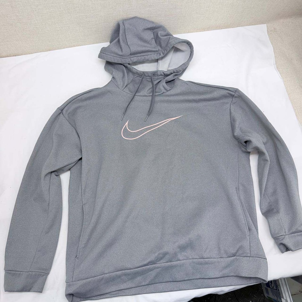 Nike Therma Fit Hoodie Womens Medium Gray Pink Swoosh Pullover AR1074-065